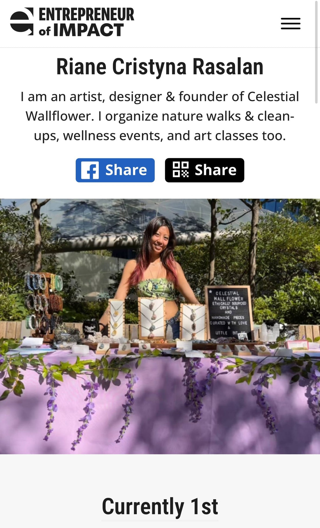 Riane Cristyna to be the next Entrepreneur of Impact! - Celestial Wallflower