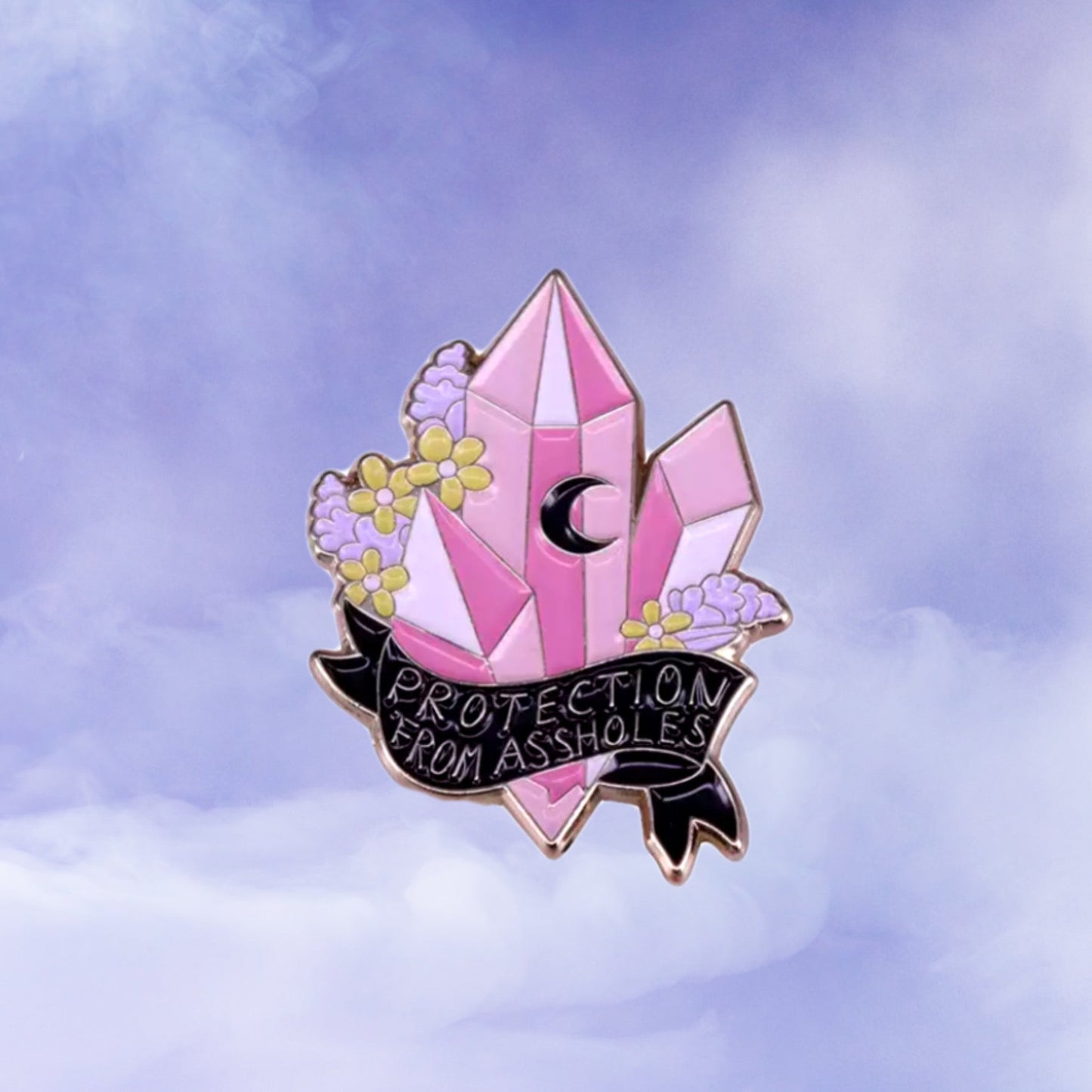 ‘Protection From Assholes’ Crystal Enamel Pin - Celestial Wallflower