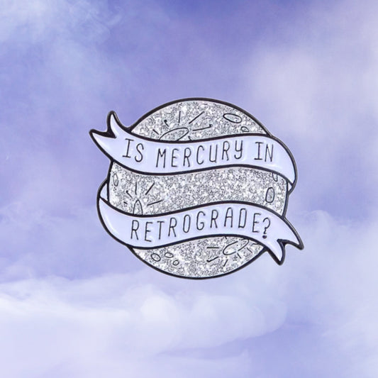 ‘Is Mercury in Retrograde?’ Moon Enamel Pin - Celestial Wallflower