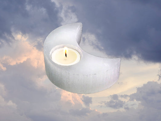 Selenite Moon Candle Holder - Celestial Wallflower